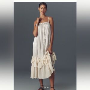 Anthropologie Sleeveless Square-Neck Layered Plissé Maxi Dress Medium